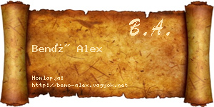 Benő Alex névjegykártya